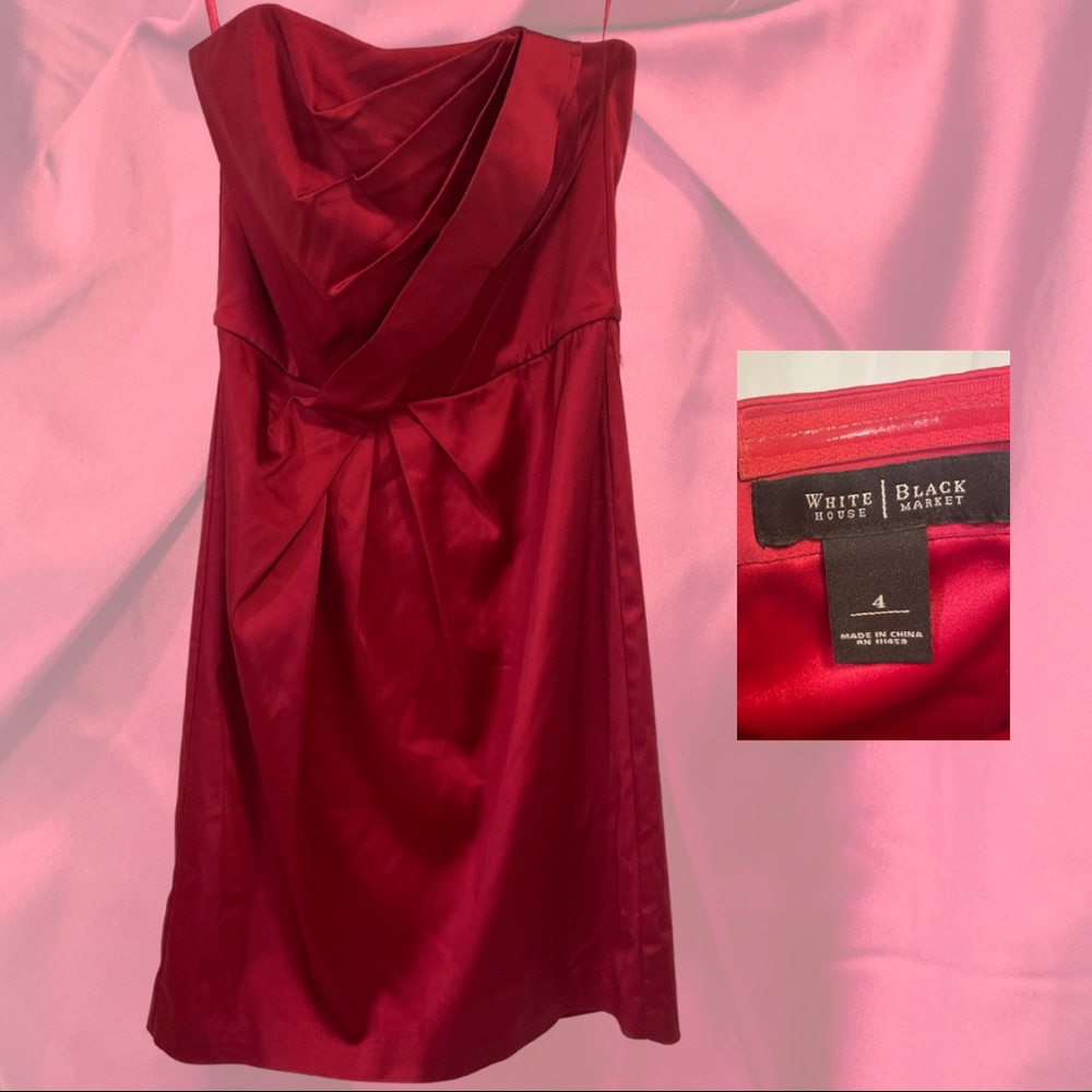 GORGEOUS White House Black Market Strapless Red Satin Dress